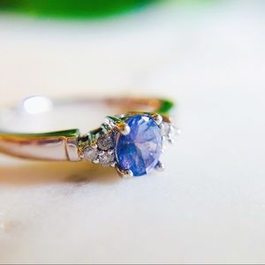 10K White Gold MultiDiamond Engagement Iolite Ring